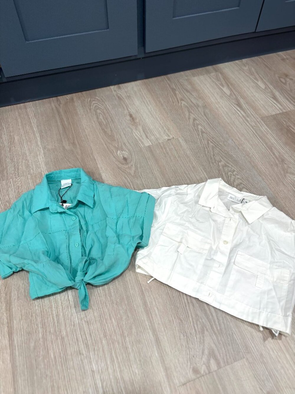 NWT Zara Kids Girl's Cropped Button Down Shirts - Size 7 (Set of 2)
